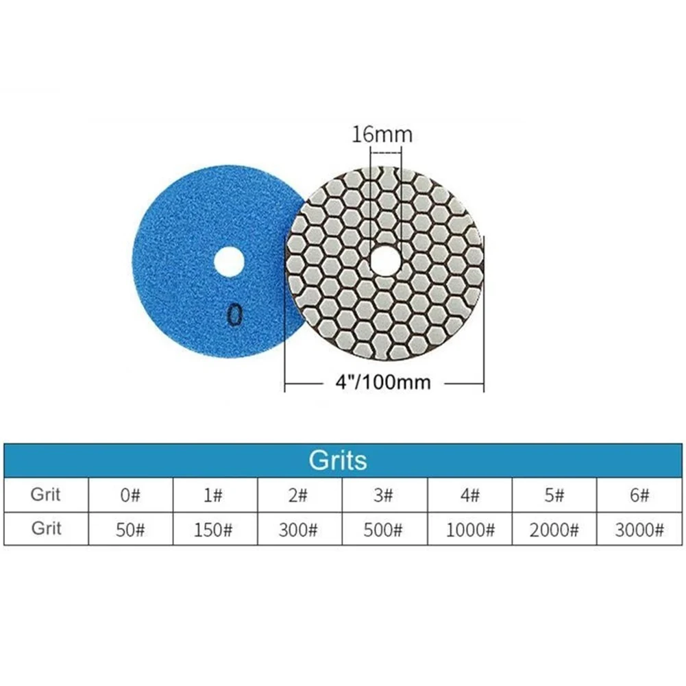 1pc 4 Inch Diamond Polishing Pad Dry Use Flexible Sanding Disc Resin Bond  For Granite Marble Stone Grinding Abrasive Tool