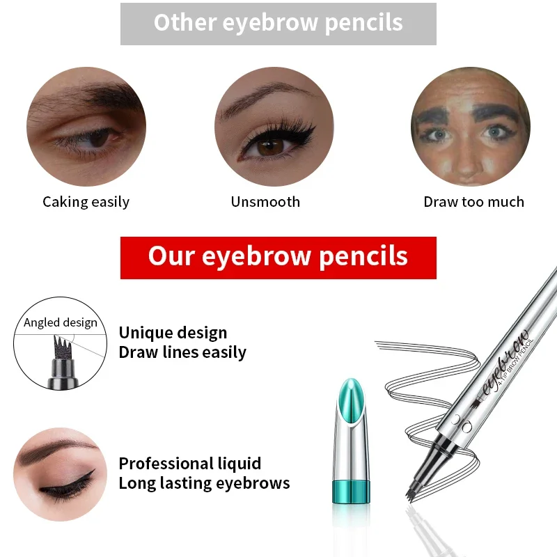 QIC Ultrafeiner flüssiger Augenbrauen-Tattoo-Stift mit vier Backen, dunkelbraun, wasserfest, schweißfest, Augenbrauenstift, Make-up-Kosmetik