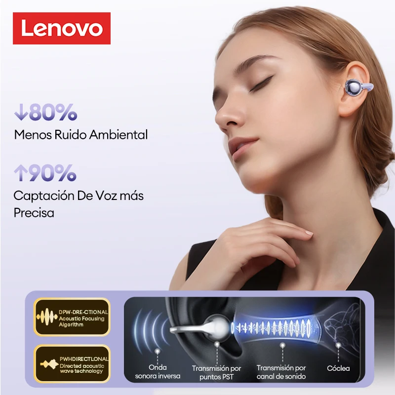 Original Lenovo LE302 OWS Wireless Bluetooth 6.0 Headset 25H Battery Life Sports Ear Clip Earphones Noise Cancelling Headphones