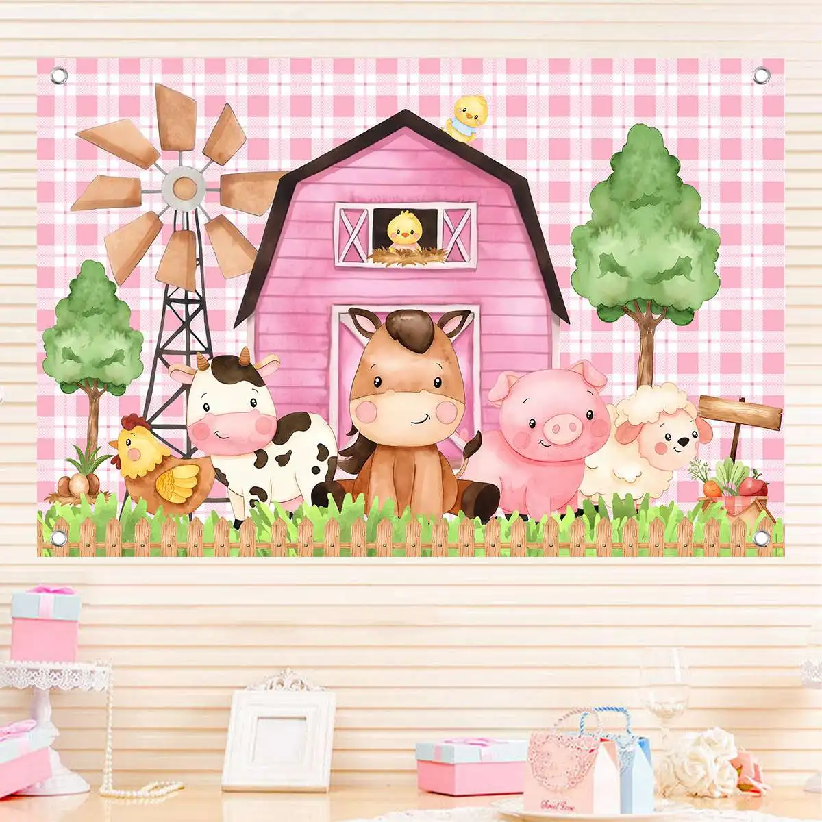 Boerderij Dier Achtergrond Banner Happy Birthday Party Versiering Baby Shower Meisjes Cartoon Landbouwgrond Dieren Partij Achtergrond Decor