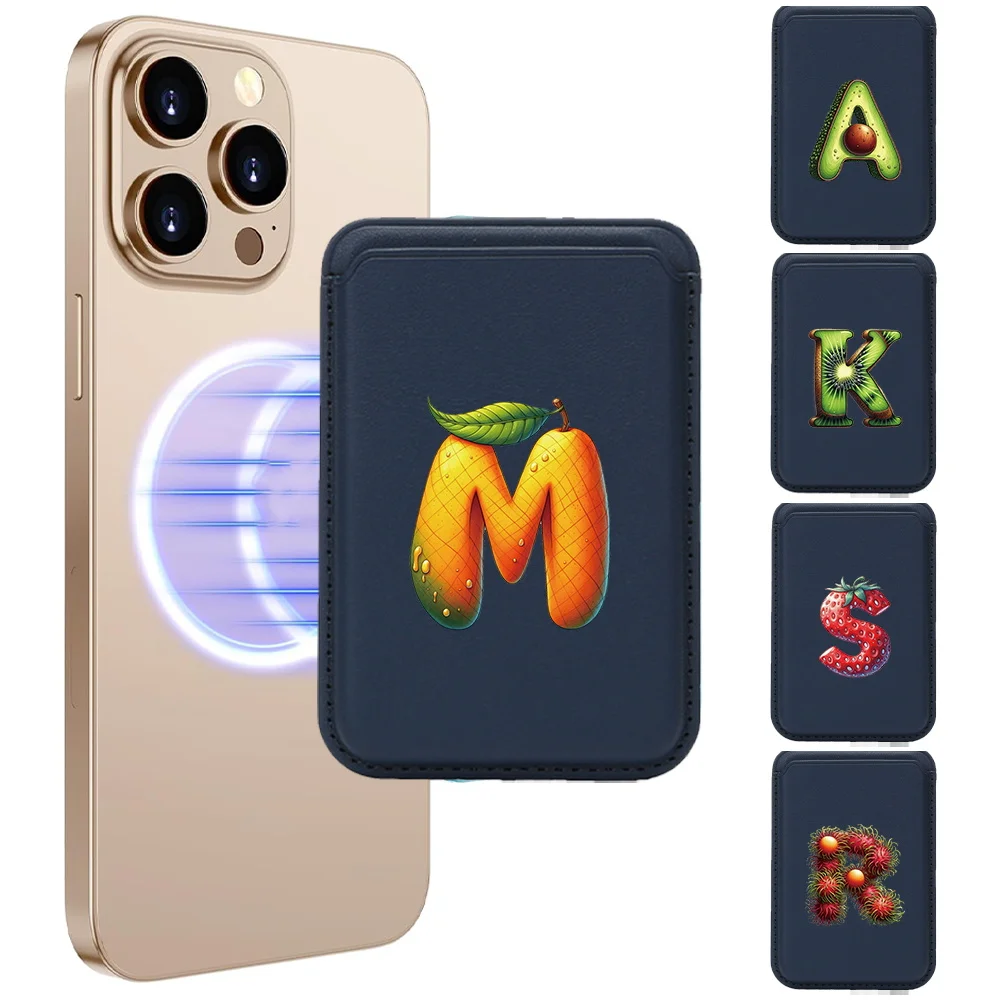 

Deep Blue Detachable Card Wallet Slim & Portable Ideal Securely Holds Cards For Daily Convenience Fruit Letter Pattern