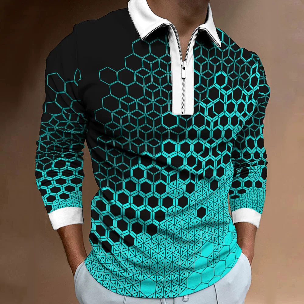 

Мужские поло-поло с геометрическим круглым узором в горошек, футболки с длинным рукавом и 3D принтом, уличные молнии, мужская футболка-поло 6XL, повседневные топы больших размеров