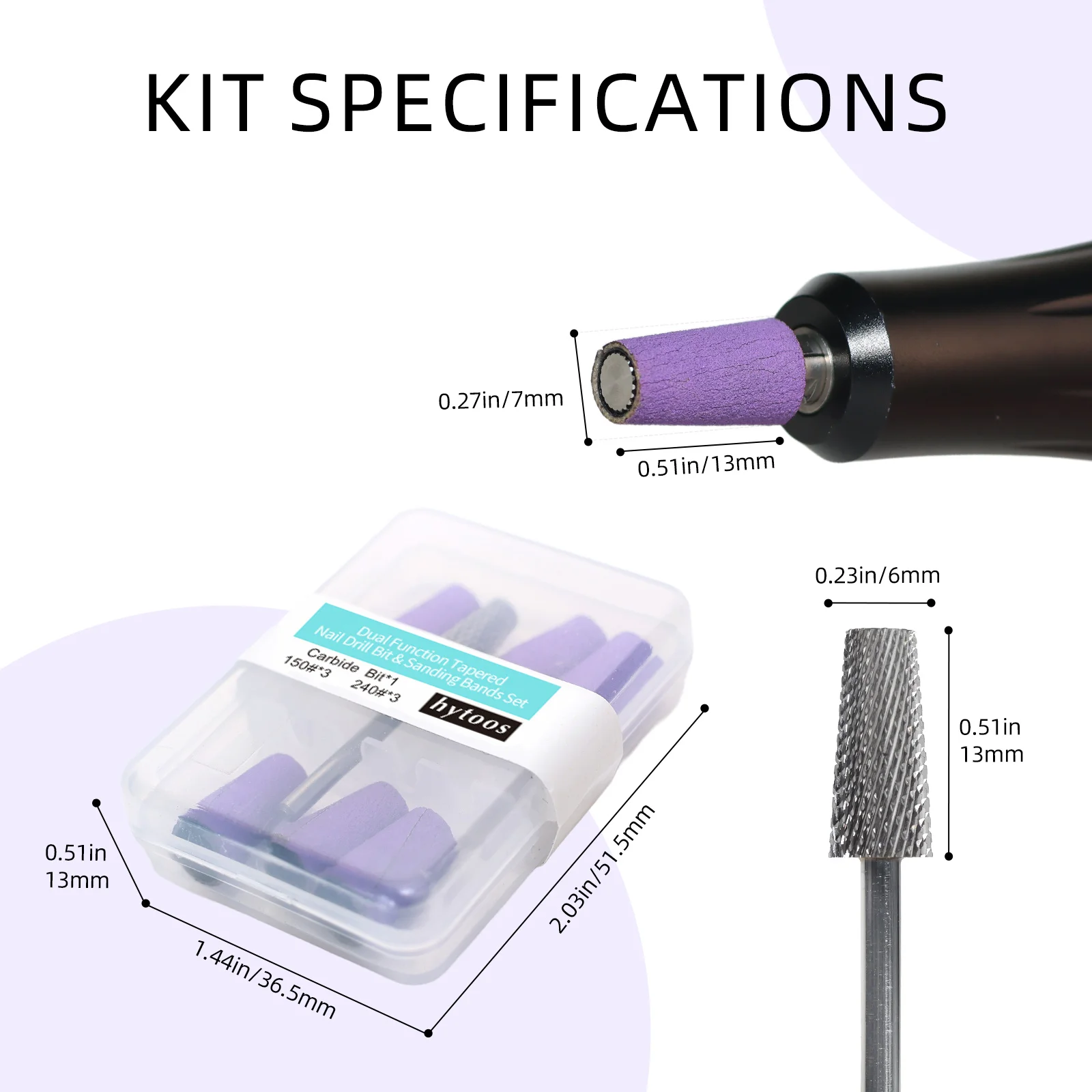 HYTOOS Konische Schleifbänder-Set Pro Nagelbohrer-Aufsätze für Elektrische Nagelfeile zum Entfernen von Acryl-Gel, Feinbearbeitung & Nagelhautreinigung – Detail 3