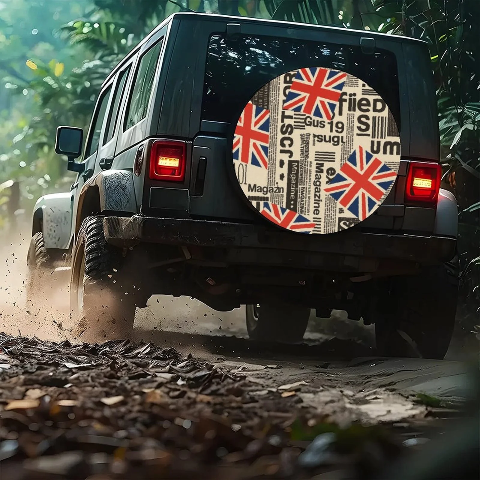 British Flag Newspaper Print Tire Cover Waterproof Sun Protection Universal Spare Wheel Protector