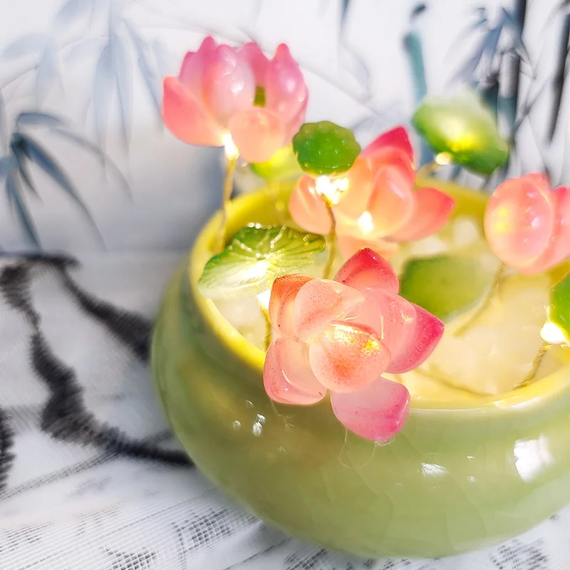 2025 Handmade Glass Lotus Lantern DIY Night Light Festival Decor Home Atmosphere Gift New Arrival