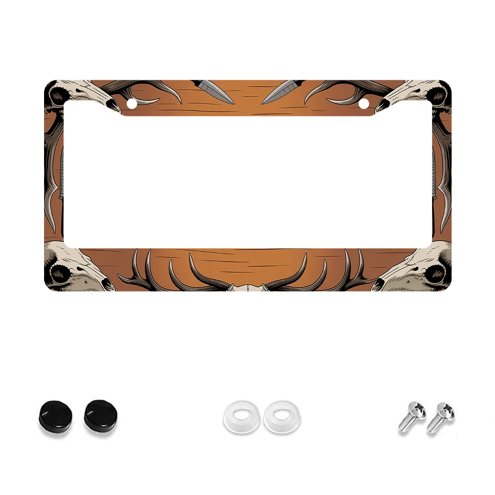 

1 шт., коричневый череп оленя, 2 отверстия, рамка номерного знака, алюминиевый материал, 6x12 дюймов с винтом, новинка, украшение автомобиля, подарок