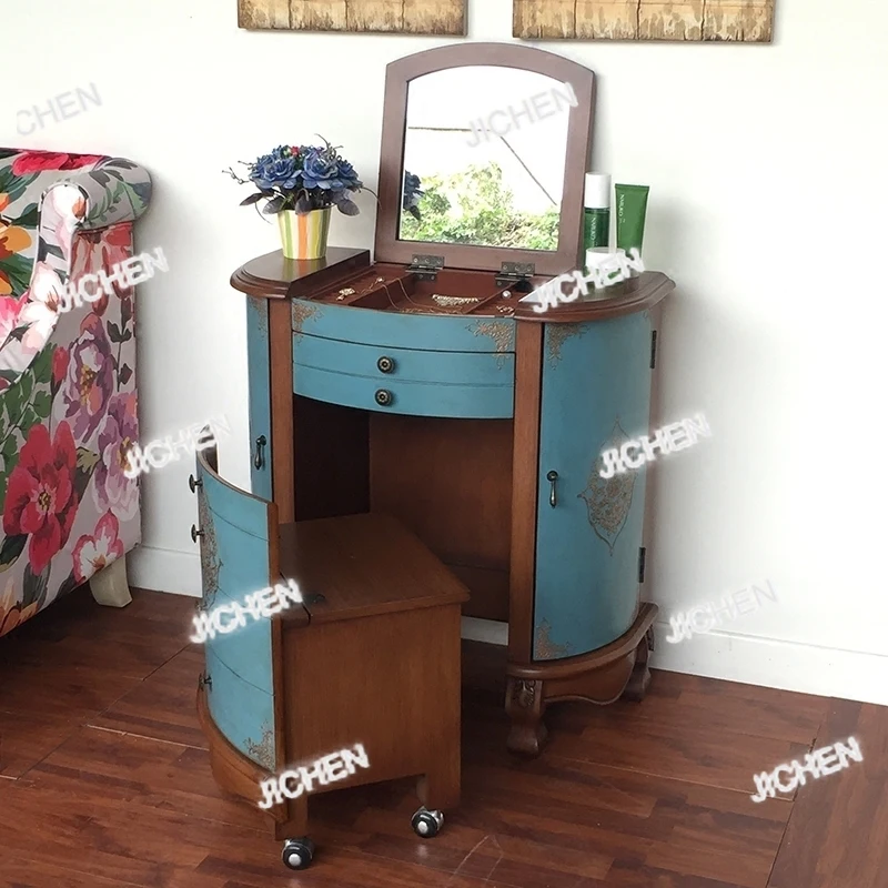 

XHQC Роскошный скрытый туалетный столик Dest Натуральный деревянный угловой ящик для макияжа Туалетный столик Зеркало Винтаж Coiffeuse Chambre Home Furni