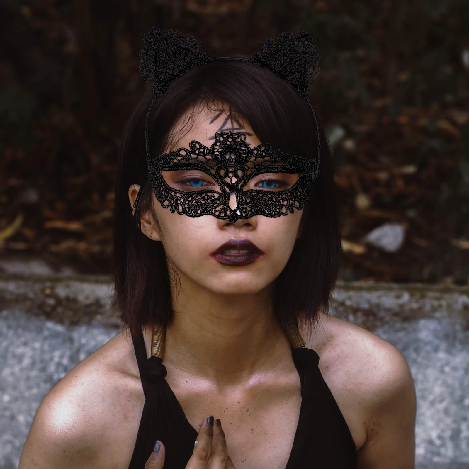 

Lace Headb Set Animal Ear Hair Hoop Party Headdress Carnival Face Mask Costume Decor Prop High Quality Hair Tools Styling