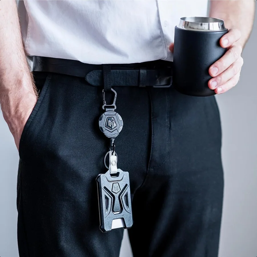 2 pacote retrátil titular do crachá mosquetão resistente chaveiro tático titular do cartão de identificação com 31.5 retrátil crachá carretel preto