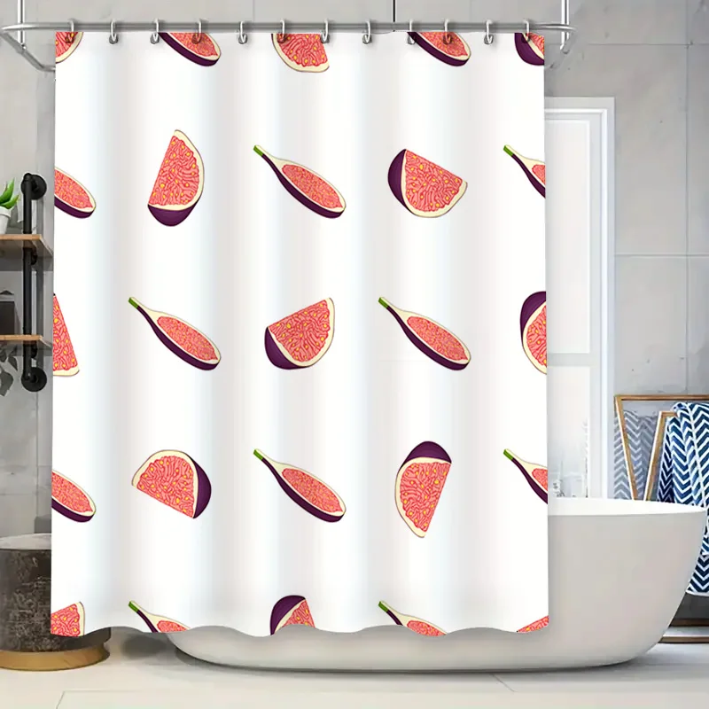 

Cotton Shower Curtain with Fig Leaf Design for Bathroom Decorations White Color
