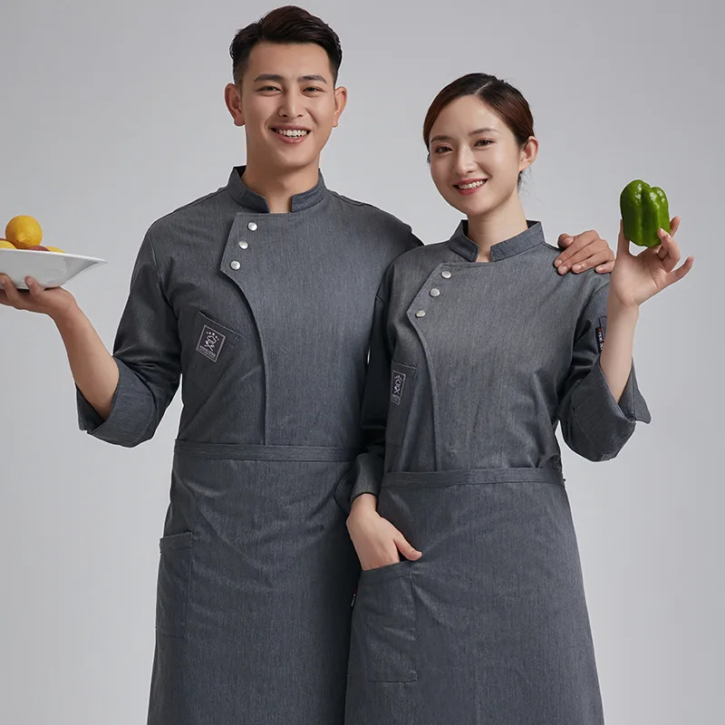 

Western Restaurant Hotel Chef Overalls Men's Women's Long Sleeves Autumn and Winter Clothing Dining Kitchen Clothes Printed