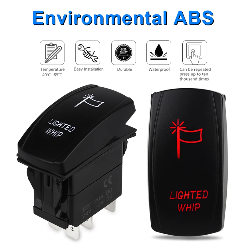 Car Switch ON-FF LED Car Boat Truck Bar Rocker Toggle for Whip Light 12V 20A 24V 10A 5Pin
