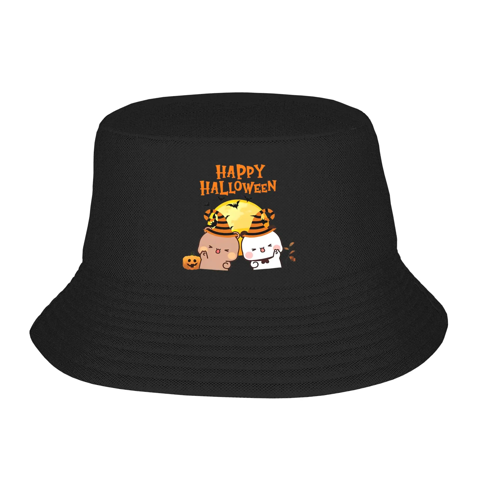 DuDu Bear and BuBu Panda Halloween Bucket Hats Summer Travel Headwear Stuff Kawaii Fishing Cap for Camping Teen Ispoti Hat