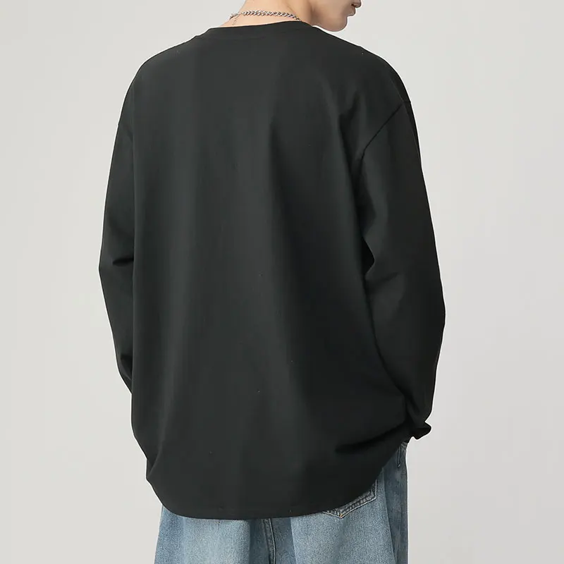 رسالة مطبوعة الرجال طويلة الأكمام تي شيرت القطن بسيط جولة الرقبة فضفاضة الخريف قميص رجالي #6