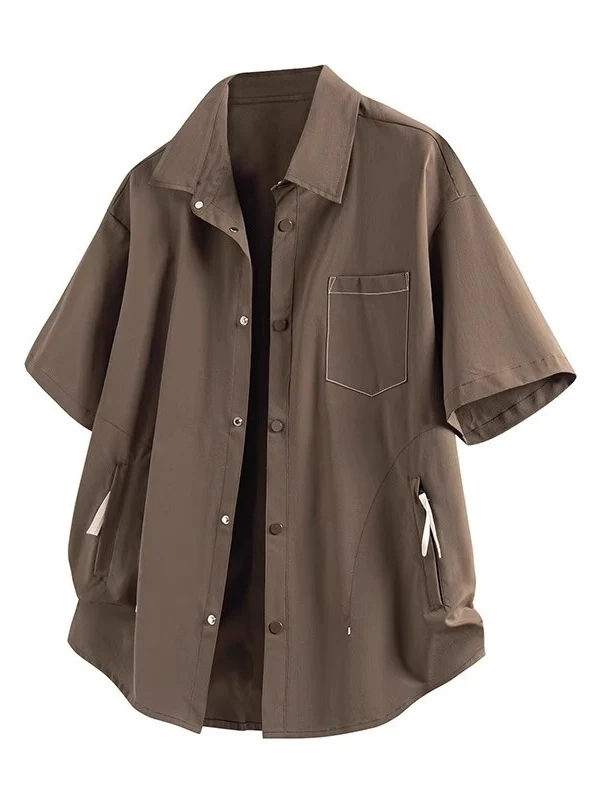 

Loose Fit Men's ort Sve Cotton irt Summer Breathable Comfortable Pure Color Button Design Casual irt American Sle