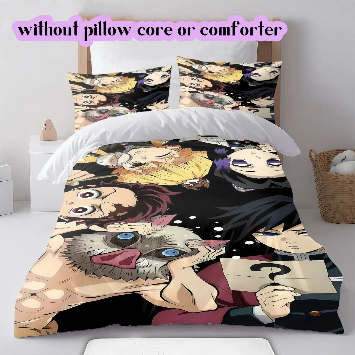 Demon Print Bedding Set Duvet Cover 3pcs Children Gift Extra Large Size Available Cartoon Decor Set