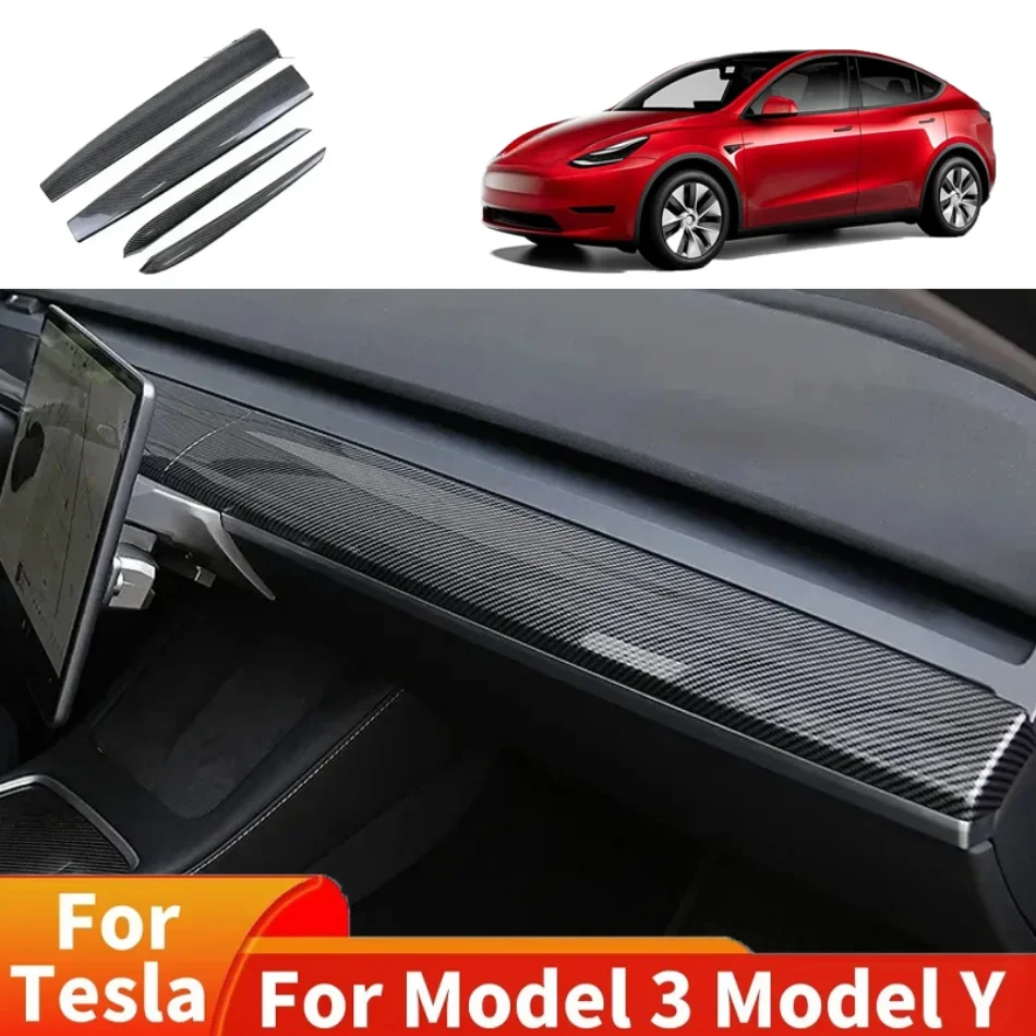 

Car Dashboard Cover for Tesla Model 3 Y 2021-2025 ABS Car Dashboard Central Control Trim Carbon Fiber Sticker Accessories