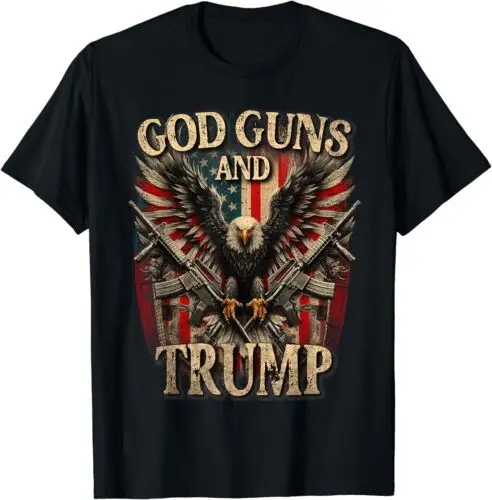 Polashe God Guns And Trump 2nd Amendment Flag Eagle American Flag Printed T-Shirt Unisex Cotton Short-Sleeve Streetwear Tee