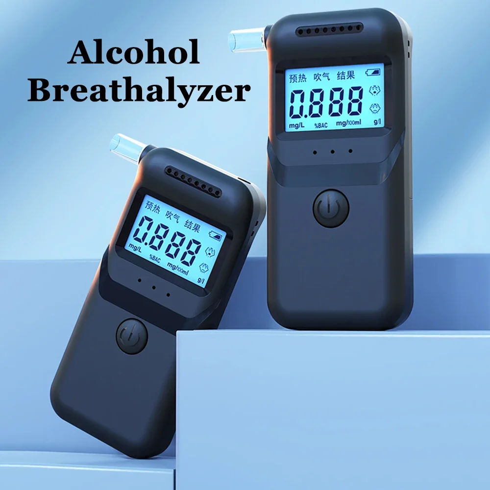 Digital Alcohol Tester Alcohol Breath Detector Breathalyzer Police Alcotester with 5 Mouthpieces LCD Display Drunk Driving Test