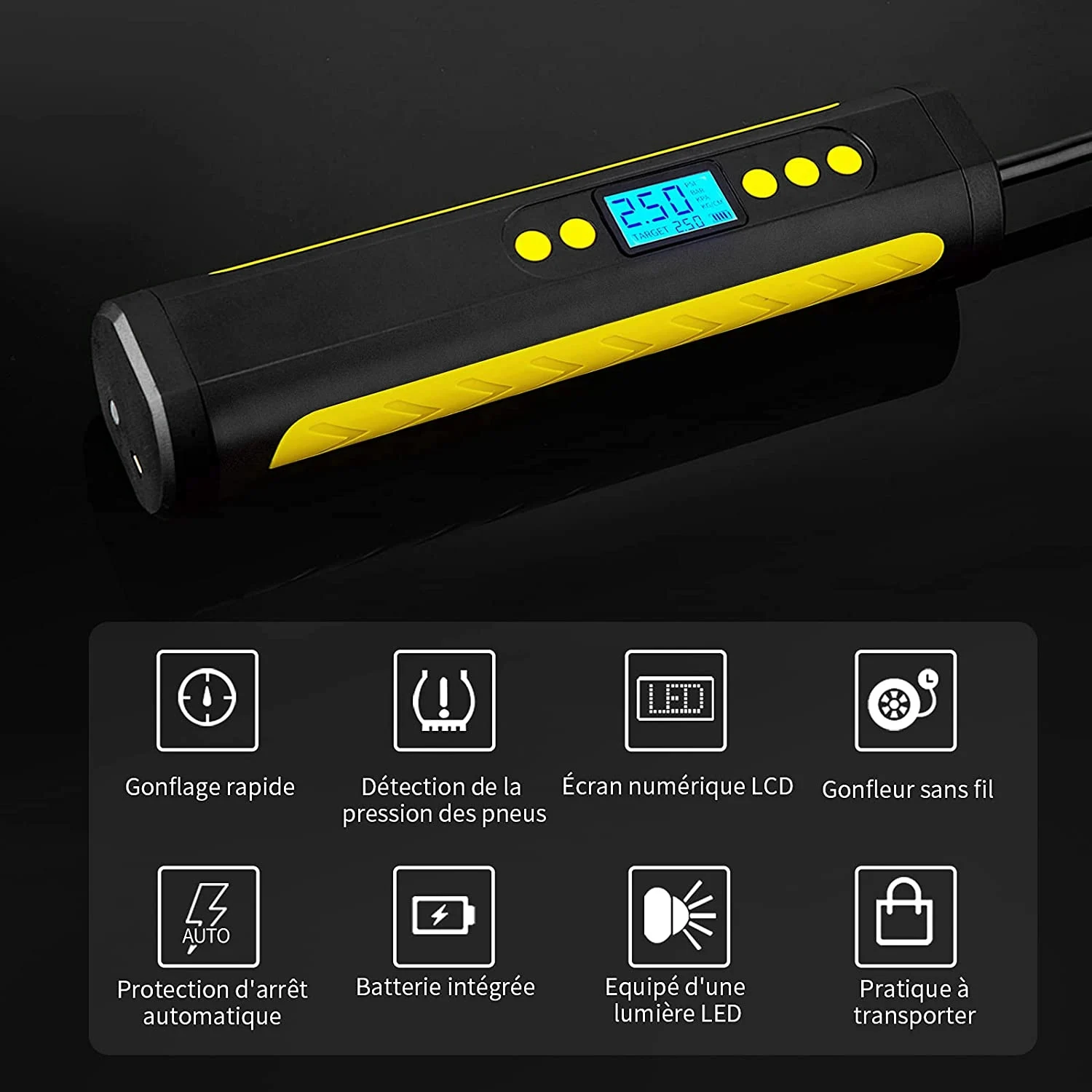 Portable Air Compressor Rechargeable Electric Tire Inflator Digital LED Display Cordless Air Pump for Car, Motorcycle