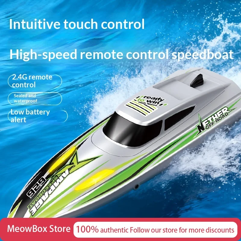 

Rampage 2.4G Remote Control Speed Boat Streamlined Hull LED Lights Waterproof Low Battery Alert Boys Lake Pool Sea Water Toy