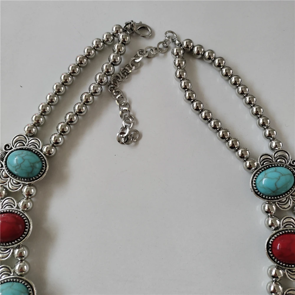 2025 New Indian Ethnic Vintage Statement Necklace Women Fashion Red Blue Turquoise Resin Moon Necklace Pendants Jewelry