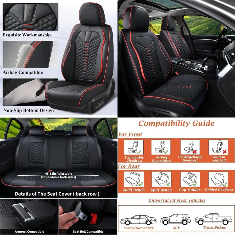 

Seat Covers Full Set, Waterproof Nappa Leather Seat Covers for Cars, 5 Seats Universal Car Seat Protectors, Black Car Seat Cover