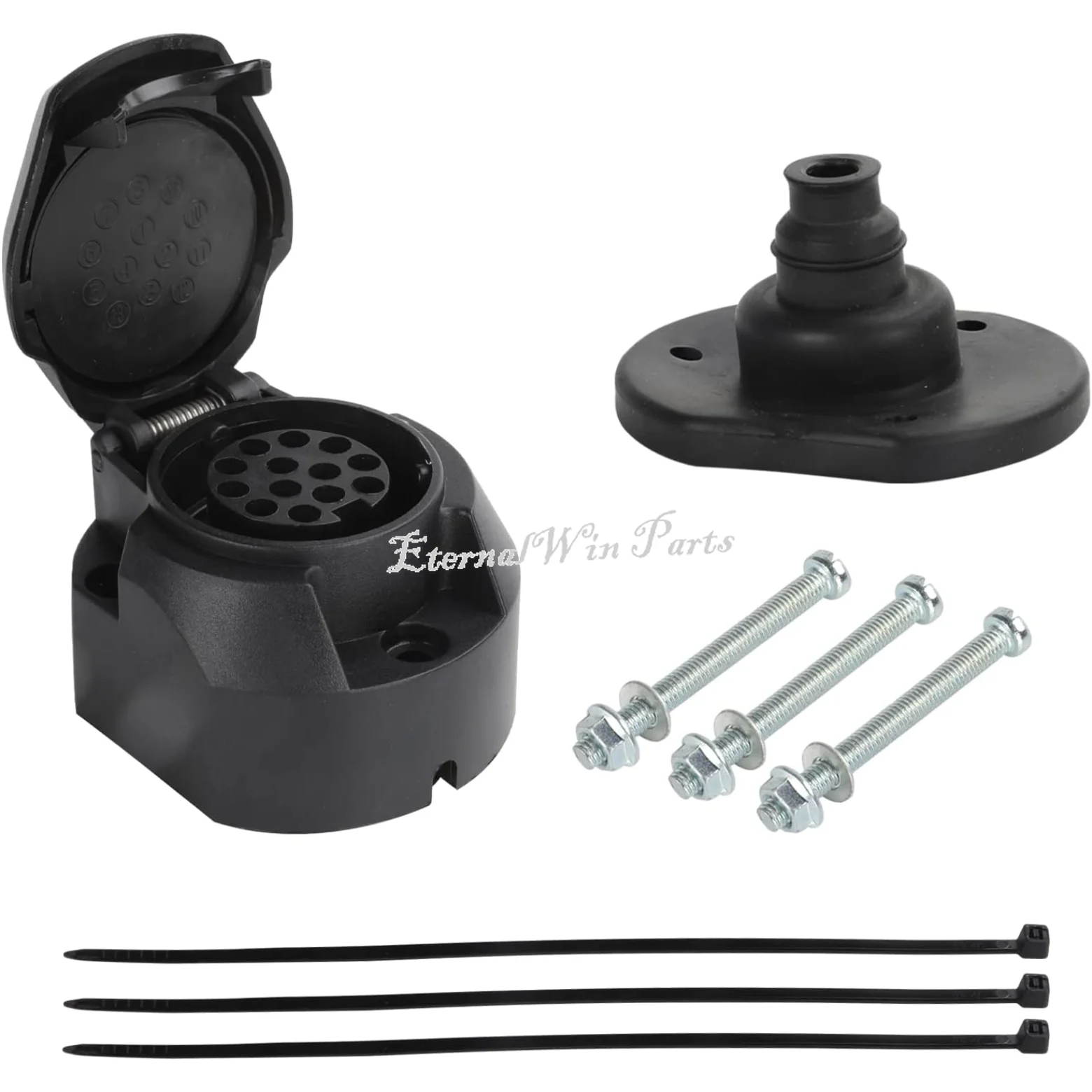 

13 Pin Trailer Socket Adapter Kit Female Plug Waterproof Connector for Car Caravan RV Trailer Towbar - Black