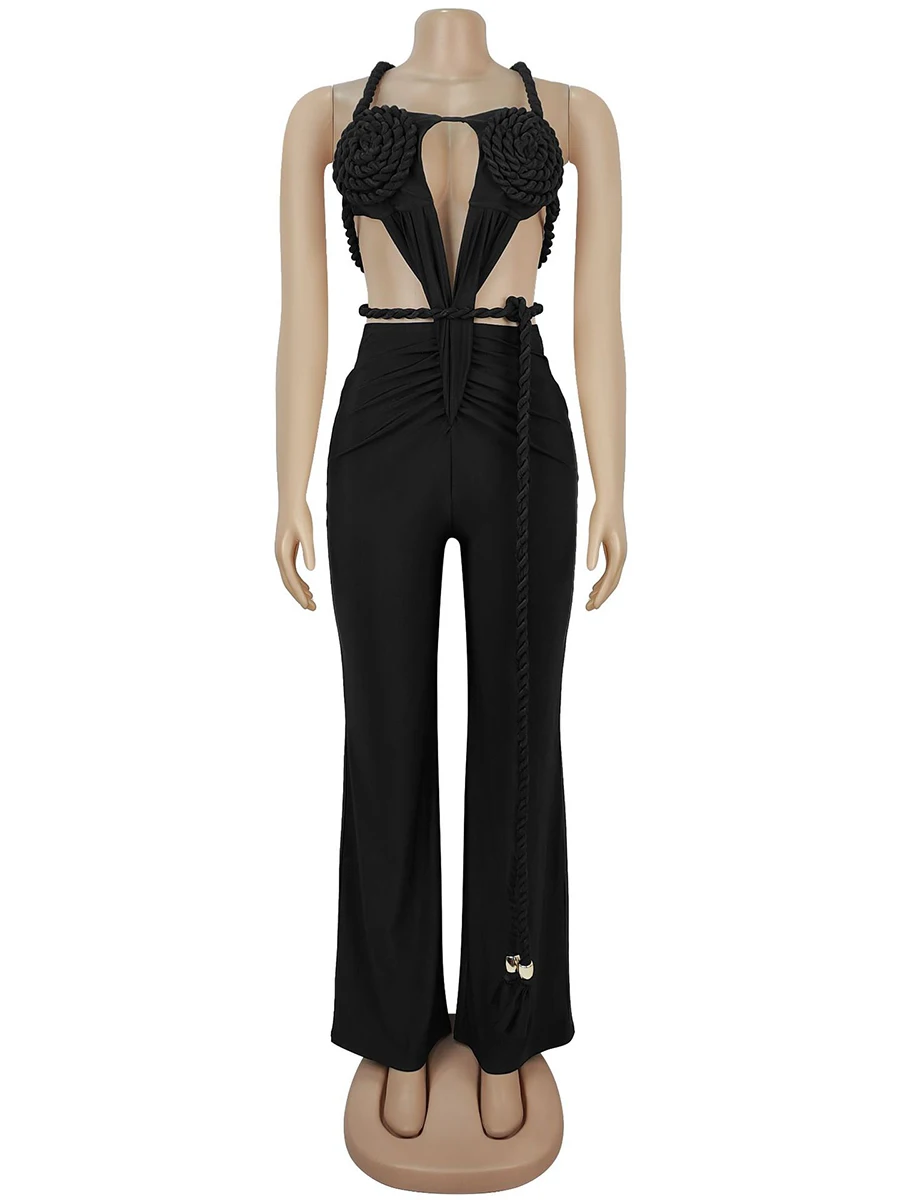 ZIML Sexy Spliced Appliques Slimming Jumpsuits For Women Square Collar Sleeveless High Waist Hollow Out Dress Female Fashion New