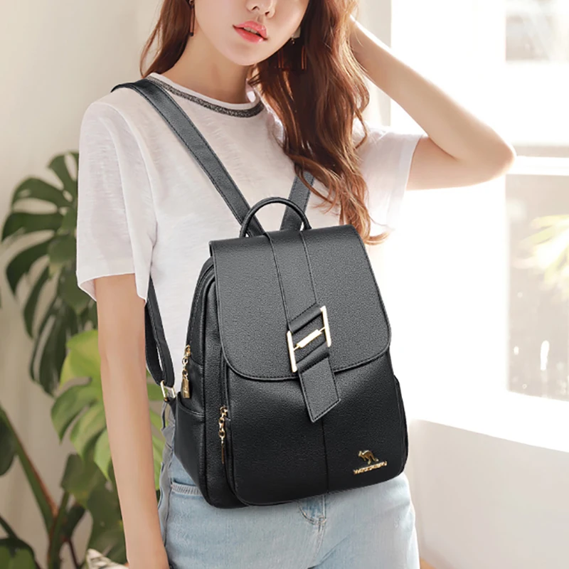 Women Soft Leather Backpacks High Capacity Female Back Pack Casual Travel Ladies Bagpack Machial Feminina For Teenager Grils Sac