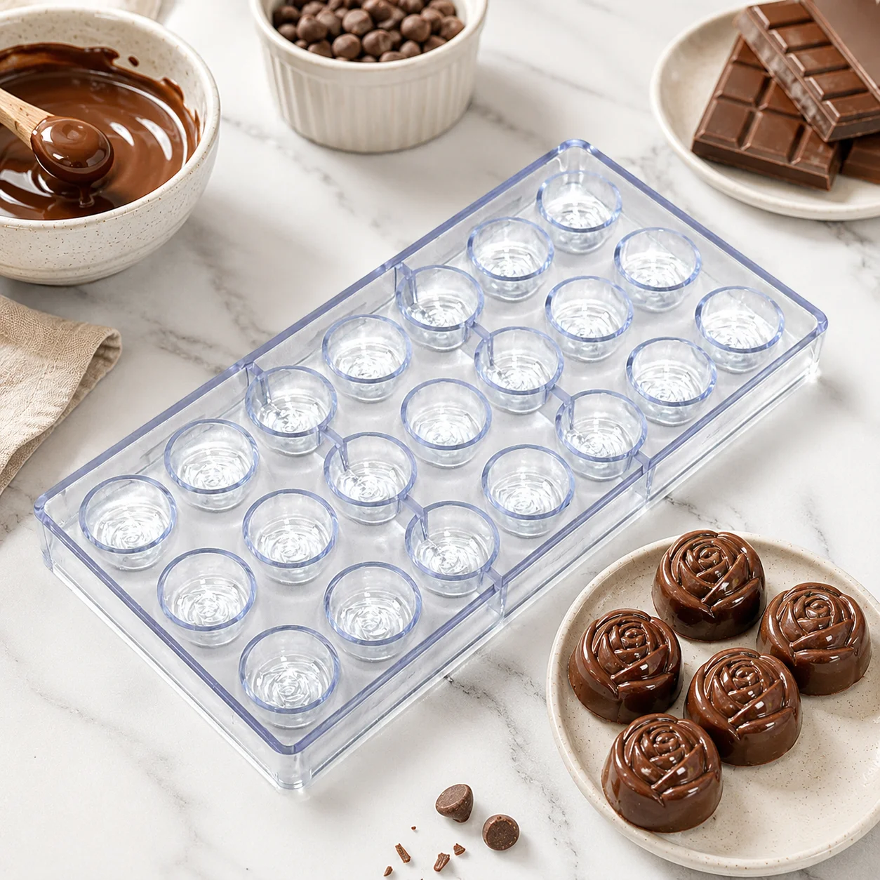 Polycarbonate Rose Shape Chocolate Mold, Beginner Friendly Candy Bonbons Baking Mould