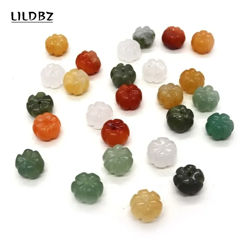 2pcs Natural Stone Pumpkin-shaped Agate Bead 14x8mm Green Aventurine Loose Beads Making DIY Necklace Bracelet Charms Accessories