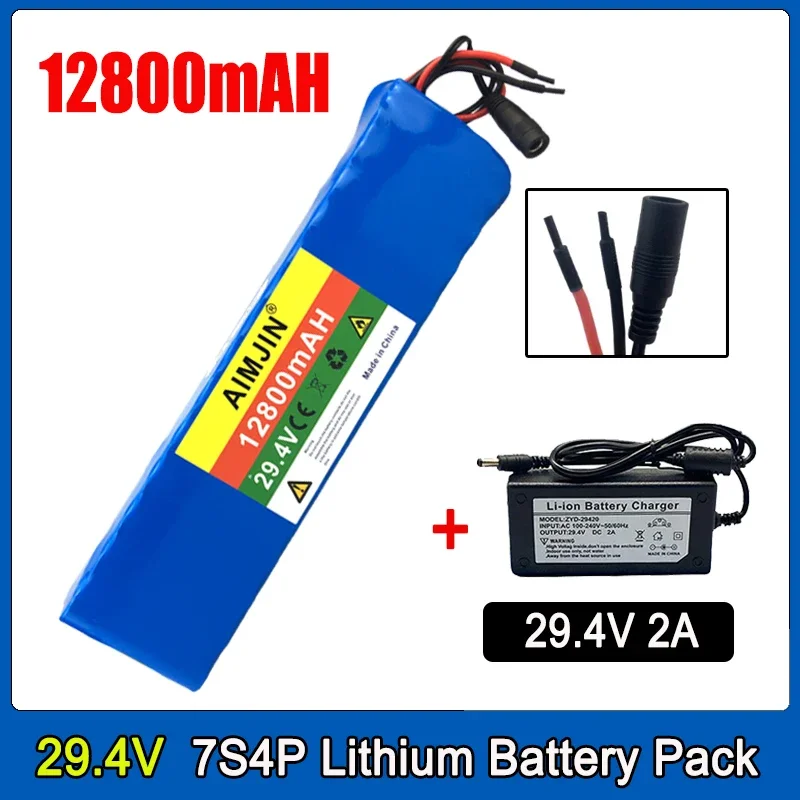 

7S4P Battery Pack 29.4V 12800mAh 18650 Rechargeable Lithium Built-in BMS,with Charger