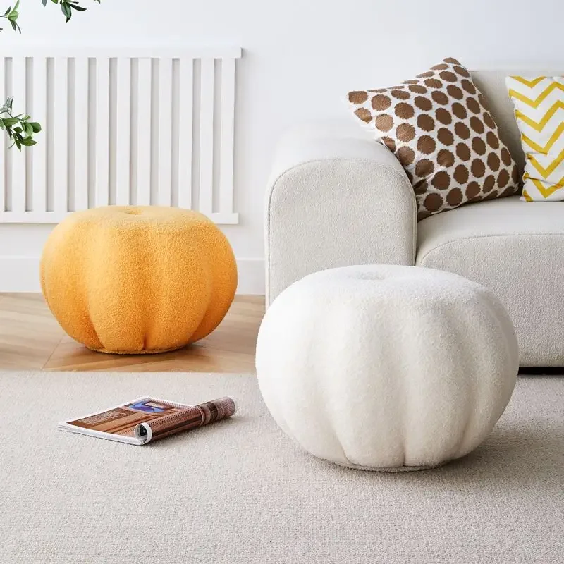 Pumpkin Stool Living Room Sofa Coffee Table Side Round Stools Household Shoe Changing Stool Fleece Fabric Ottomans Vanity Chair