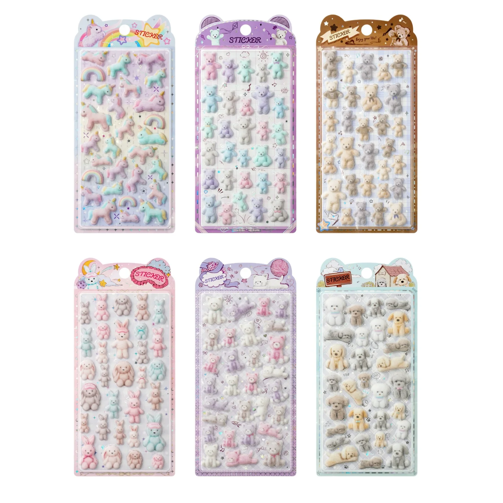 

new Genuine Kawaii 3d Flocked Stickers Cute Bear Dog Rabbit Cartoon Animal Decor For Journal Scrapbook Stationery Diy