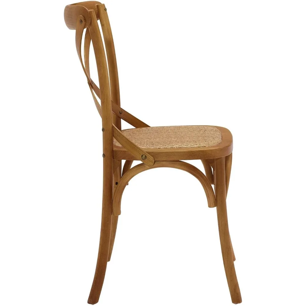 Gear Rustic Modern Farmhouse Elm Wood Rattan Dining Chair in Walnut