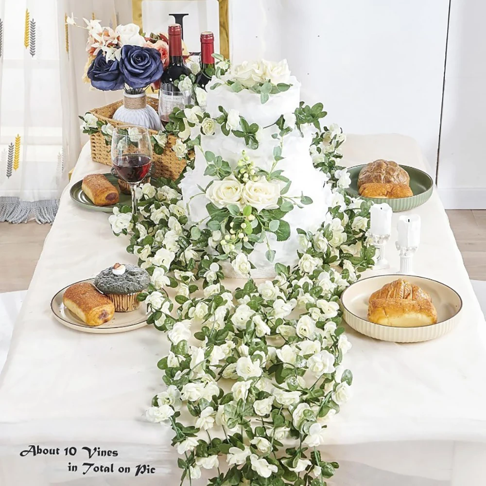 250 cm künstliche Rosenblüten, Ranke für Zuhause, Raumdekoration, Herbst, Garten, Bogen, Weihnachten, Rattan, DIY, gefälschte Pflanzen, Hochzeitsdekoration – Detail 2