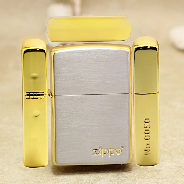 

Genuine Zippo Classic Gold Plating oil lighter copper windproof cigarette Kerosene lighters Gift with anti-counterfeiting code