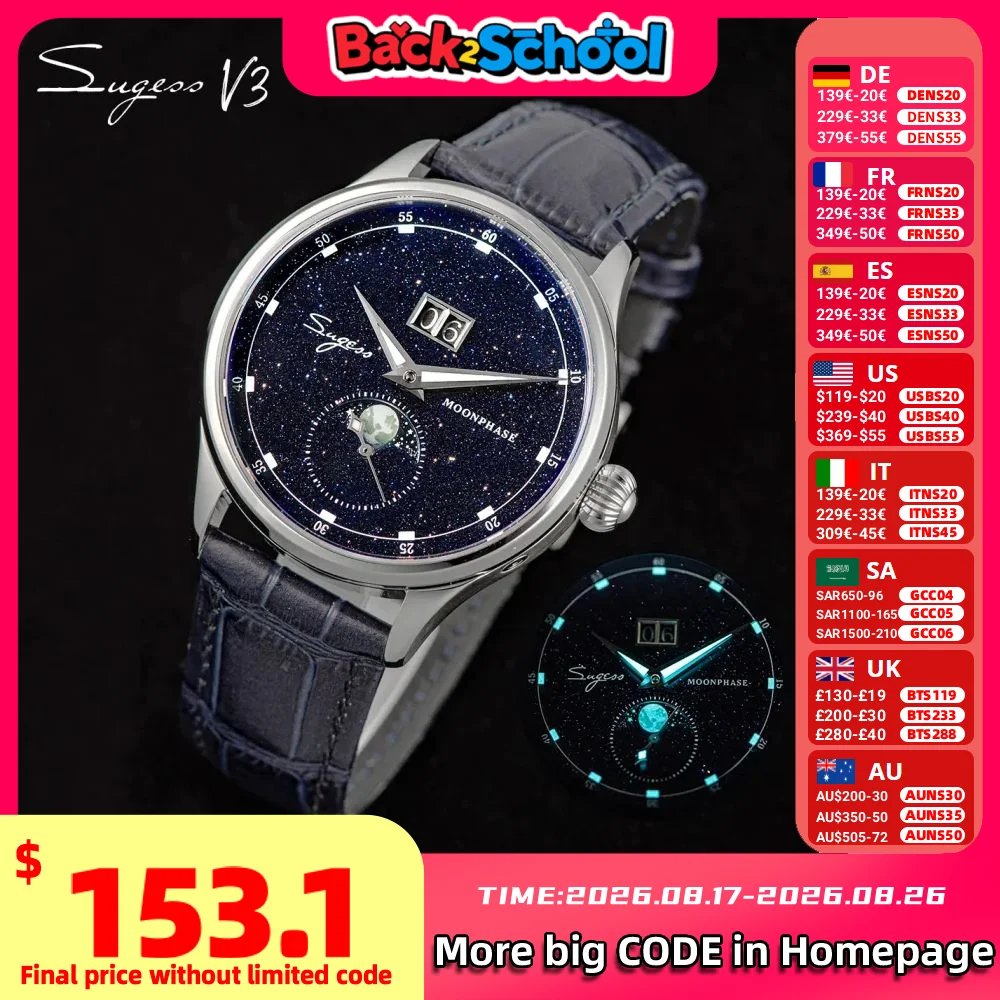 Stones Watches & Jewelry In Sweden Ab - Sugess Origin ST2528 mechanizm mechaniczny zegarek