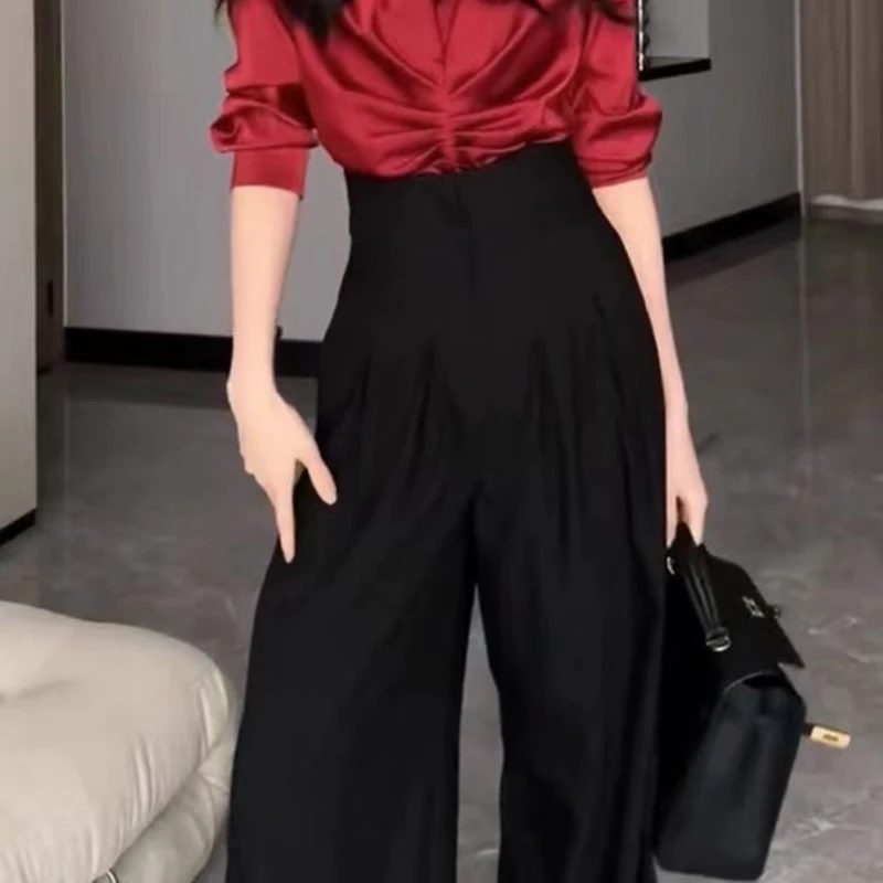 Office Ladies Ultra High Waist Wide Leg Pants Straight Drooping Spring Summer All-Match Long Suit Pants Casual Mopping Trousers - Image 5