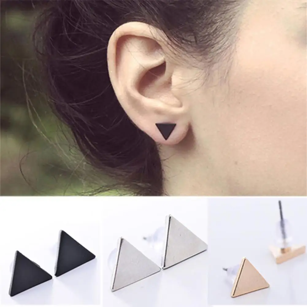 1 Pair 3 Colors Ear Studs Triangle Lightweight Fashion Jewelry Earrings Alloy Lady Punk Style Simple Triangle Earring for Dating