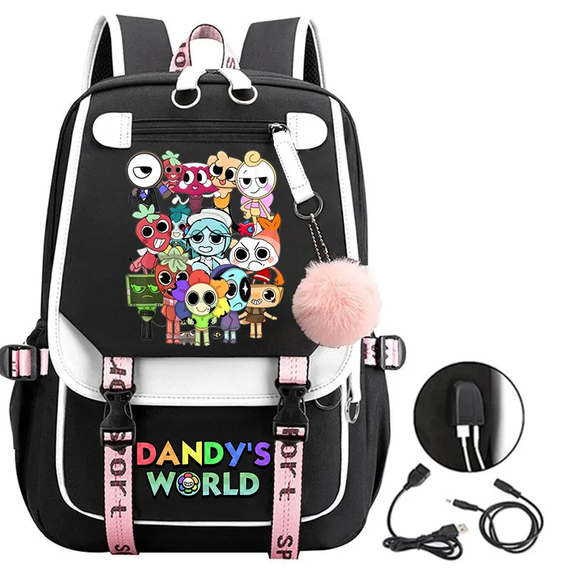 2025 New Dandys World Printed School Bag Teenage Fashion Girl Backpack Dandy's World Pattern USB Charging Schoolbag Travel Bags