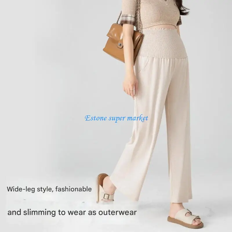 

090B Fashion Maternity Pants Flared Leg Cut Easy Pair Polyester Fabric for Office Casual Wear During Pregnancy