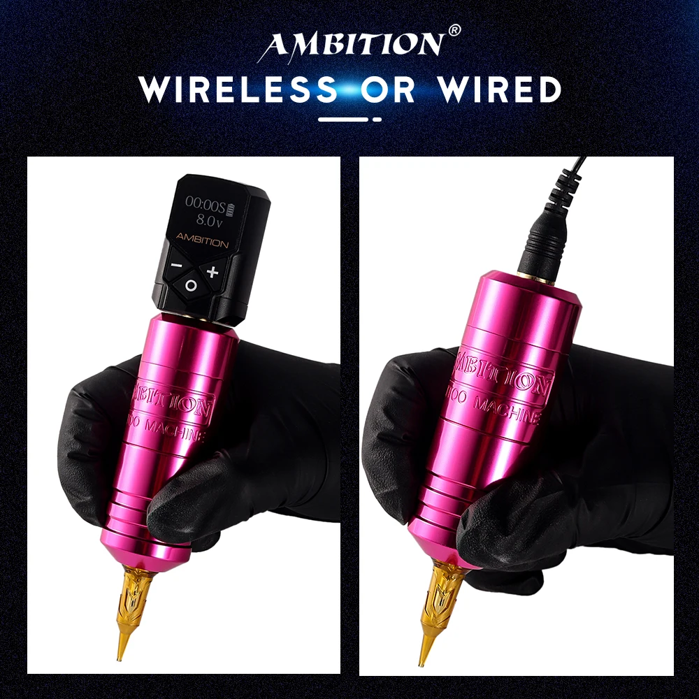 Ambition-máquina rotativa para tatuadores, pluma de tatuaje de 32 tiempos, 4,0-4,5-5,0mm, potente Motor sin escobillas con cable RCA