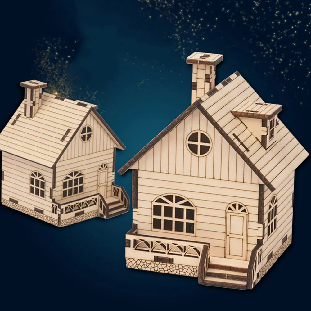 Set di Ornamenti Natalizi a Forma di Casa in Legno, Kit Fai-da-Te con Carillon a Manovella, Senza Necessità di Montaggio, per Bambini