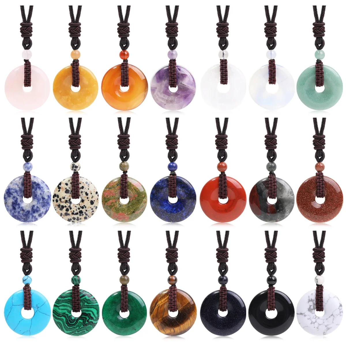 Natural Stone Amethyst Tiger's Eye Necklace Pendant Fashionable Men's and Women's Necklace Peace Knot Chinese Knot Necklace Gift