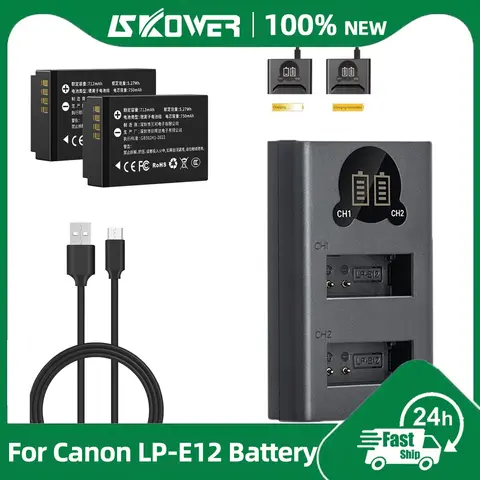 New LP-E12 Camera Battery for Canon EOS 100D M M2 M10 M50 M50 Mark II M100 M200 Kiss X7 Rebel SL1 Dual Charger