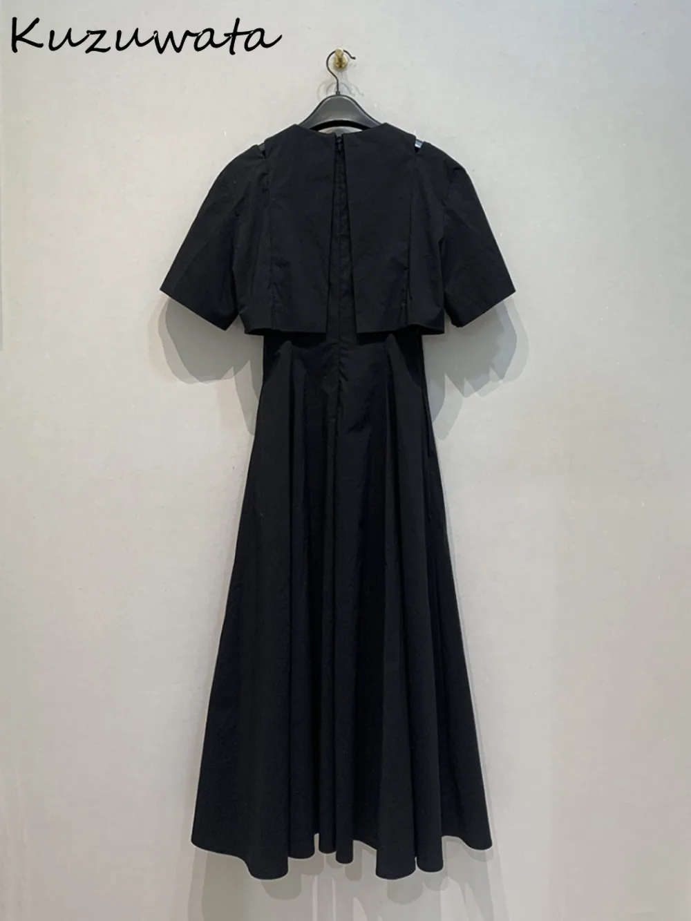 Kuzuwata Elegant O Neck Half Sleeve Loose Vestidos Vinatge Off Shoulder Fake Two Pieces Robe Japan New Fit Casual Ruched Dress