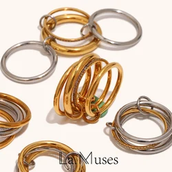 La. Muses 3-layer 4-layer Mixed Color Inlaid Zircon Stainless Steel Women's Ring Shiny High-quality Waterproof Jewelry Gift