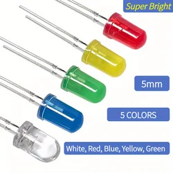 100pcs 5MM Super Bright F5 LED Diode set - Light Emitting Diode kit ,White, Red, Yellow, Blue, Green,for Displays, Signals lamp